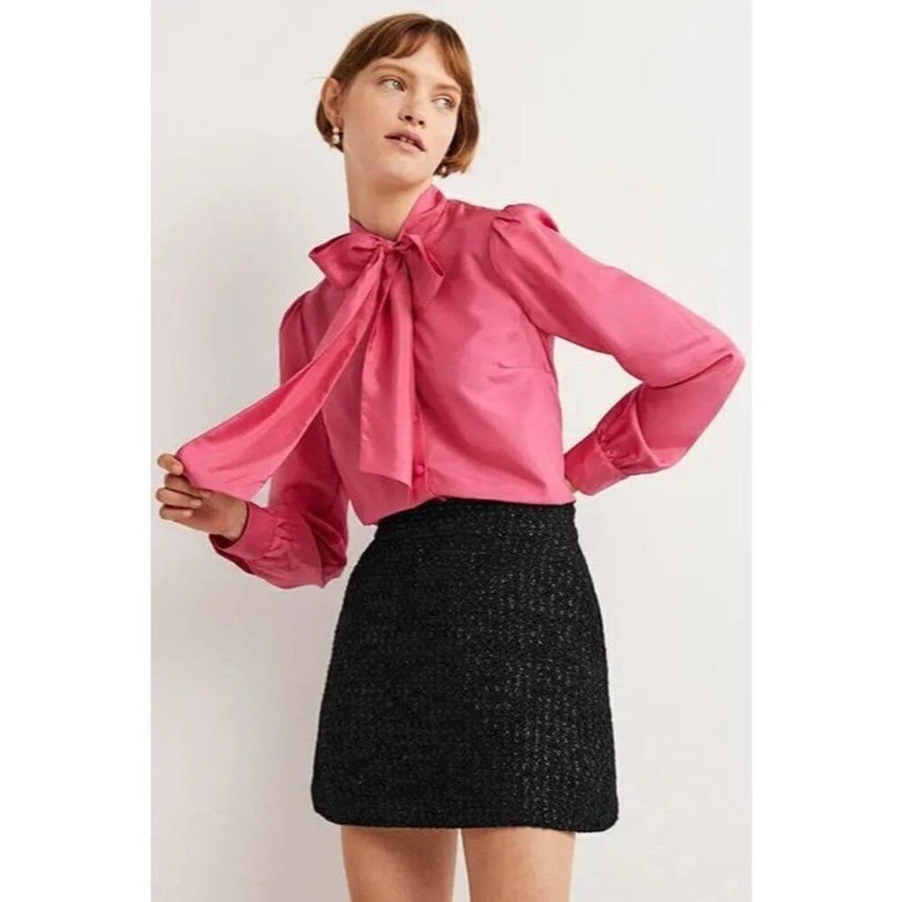 Boden Women Mini Skirt UK 14 US 10 Black Party Cocktail Tweed Zip Side R0204 NWT